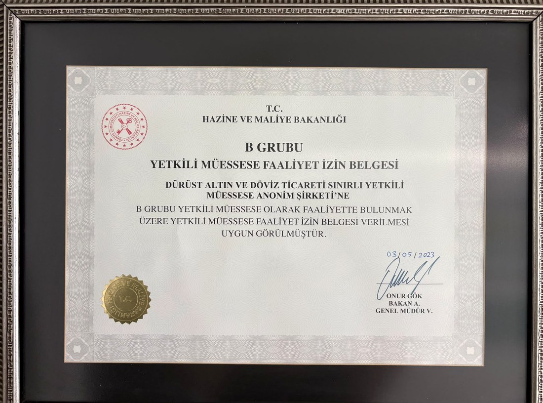 T.C. Hazine ve Maliye Bakanlığı B Grubu Yetkili Müessese Faaliyet İzin Belgesi